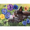 5D DIY Diamond Painting Kits Cartoon Cat in Flowers Field