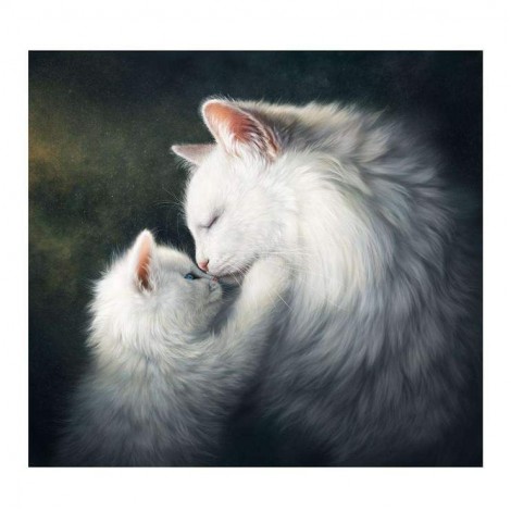 5D Diamond Painting Kits White Cat Mother and Child