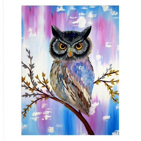 5D DIY Diamond Painting Kits Colorful Watercolor Cool Owl On The Branch
