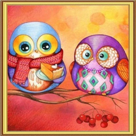 5D DIY Diamond Painting Kits Funny Cartoon Owls Cake