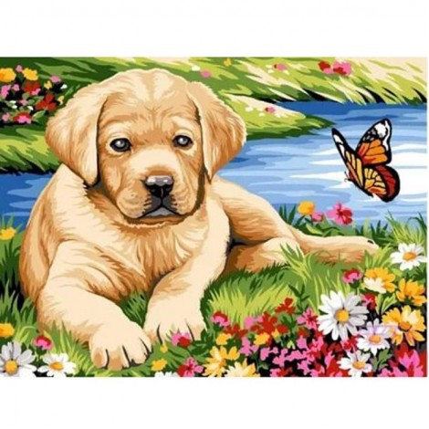 5D DIY Diamond Painting Kits Cartoon Cute Pet Dog Flower Field