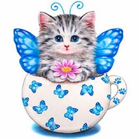 5D DIY Diamond Painting Kits Cartoon Cute Little Kitten Cup