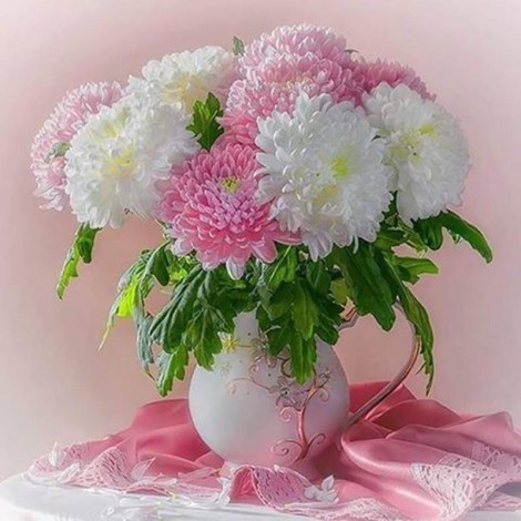 5D DIY Diamond Painting Kits Beautiful Flowers in Vase Tableware