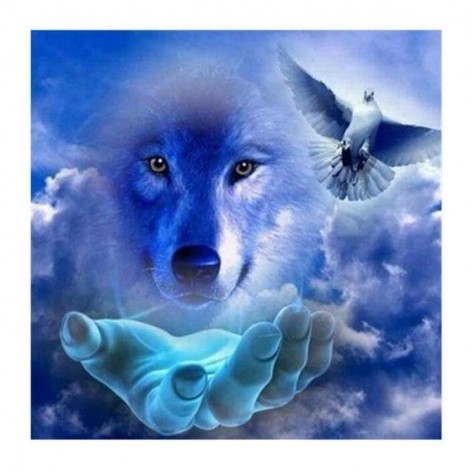 5D DIY Diamond Painting Kits Dream Wolf in Hand Cloud Dove