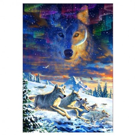 5D DIY Diamond Painting Kits Dream Moon Family Wolf