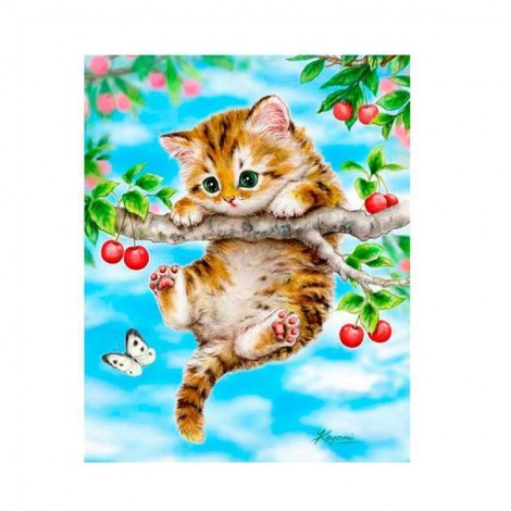 5D DIY Diamond Painting Kits Lovely Kitten On Tree