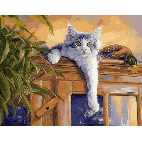 5D DIY Diamond Painting Kits Special Cute Pet Cat on the Cupboard
