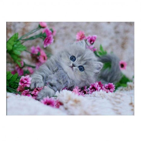 2019 Hot Sale Gray Cat And Flowers 5d Diy Diamond Painting Kits Cross Stitch