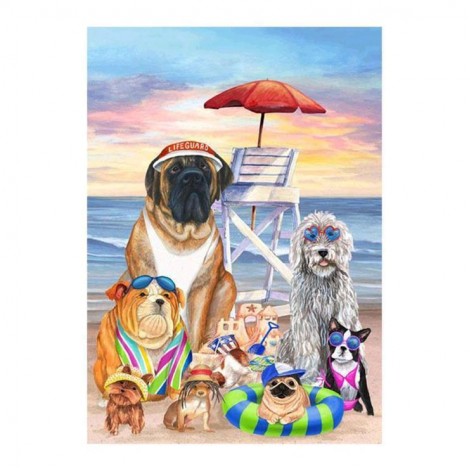 5D DIY Diamond Painting Kits Cartoon Pet Dogs Seaside Holiday