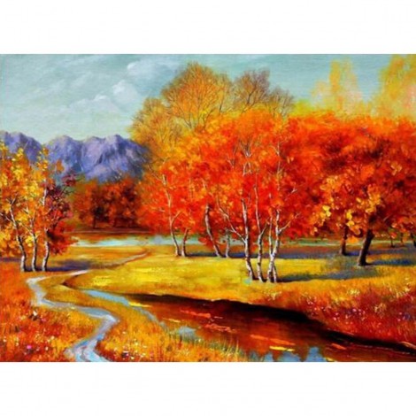 2019 Oil Painting Style Full Diy Diamond Cross Stitch Autumn Forest Landscape Kits