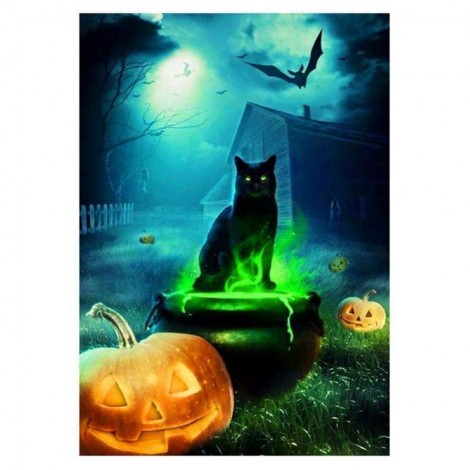 5D DIY Diamond Painting Kits Special Halloween Pumpkin Horrible Cat