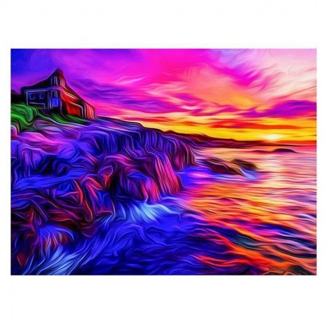 5D DIY Diamond Painting Kits Cartoon Beautiful Colorful Sea Sunset