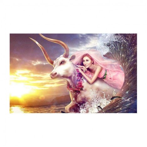 5D DIY Diamond Painting Kits Beautiful Fantasy Beauty And The Cow in Wave