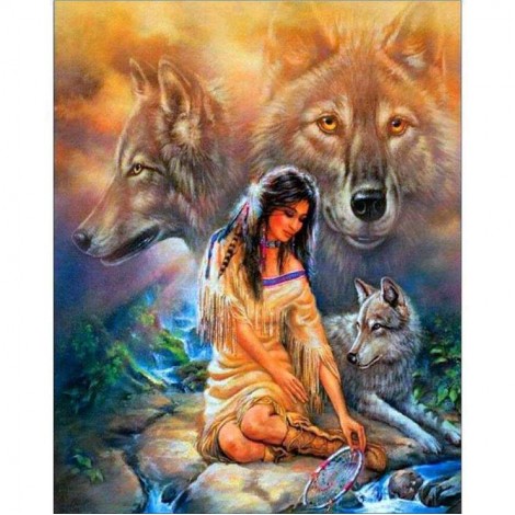 5D Diamond Painting Kits Watercolored Beauty And Animal Wolf