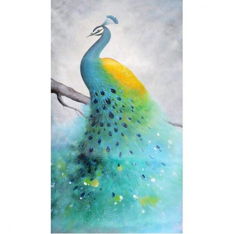 5D DIY Diamond Painting Kits Beautiful Light Blue and Yellow Peacock