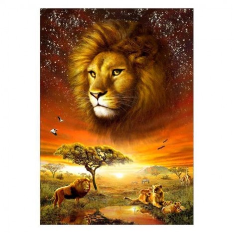 5D DIY Diamond Painting Kits Fantasy Dream Sunset Scene Lion