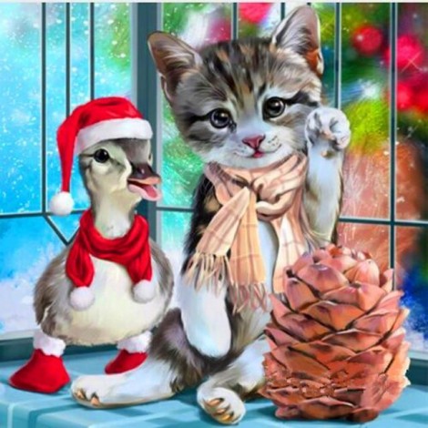 5D DIY Diamond Painting Kits Cartoon Christmas Cute Kitten Duck