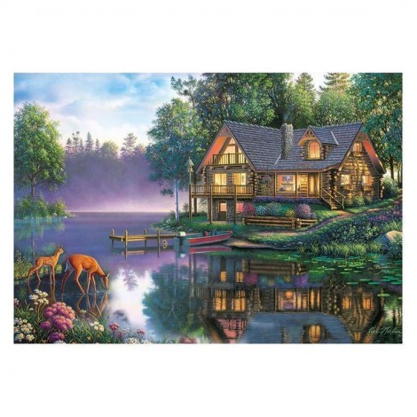 5D DIY Diamond Painting Kits Cartoon Beautiful Cottage By the Lake
