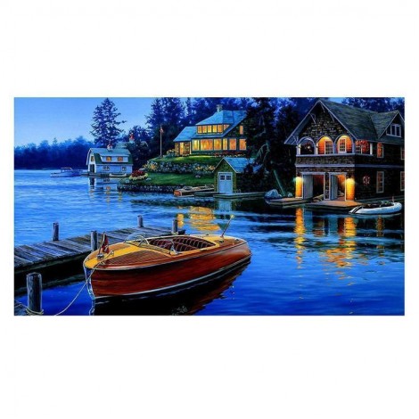 5D Diamond Painting Kits Dream Night Boats House