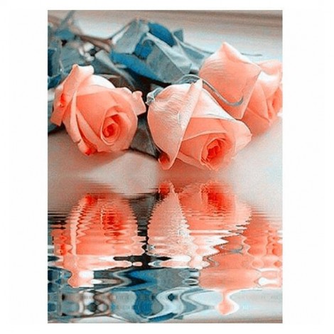 5D DIY Diamond Painting Kits Romantic Pretty Pink Rose With Water Reflection
