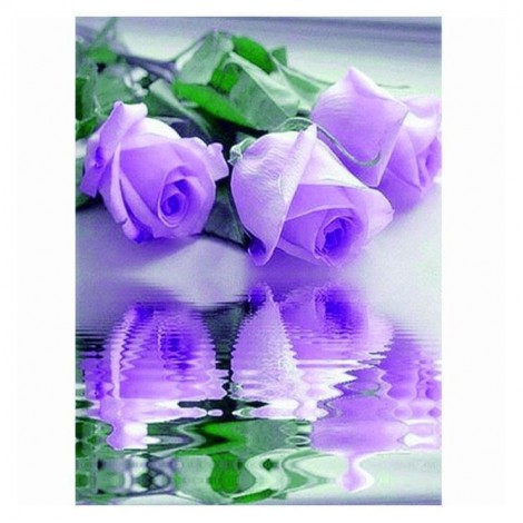 5D DIY Diamond Painting Kits Romantic Pretty Light Blue Rose With Water Reflection
