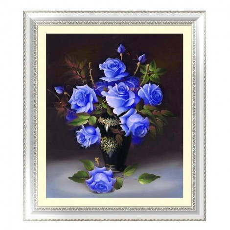 5D DIY Diamond Painting Kits Blue Roses in Vase