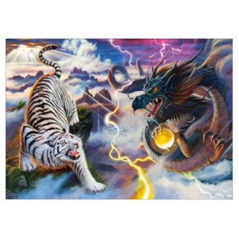 5D DIY Diamond Painting Kits Cartoon Dragon and Tiger Battle