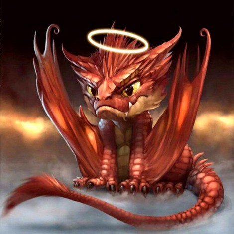 5D DIY Diamond Painting Kits Cartoon Animal Cute Red Dragon Angel