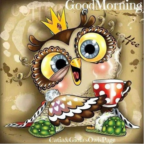 5D DIY Diamond Painting Kits Lovely Cartoon Queen Owl Morning Tea
