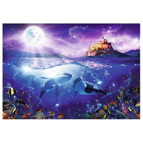 5D DIY Diamond Painting Kits Fantasy Moonlight Mystical Dolphin