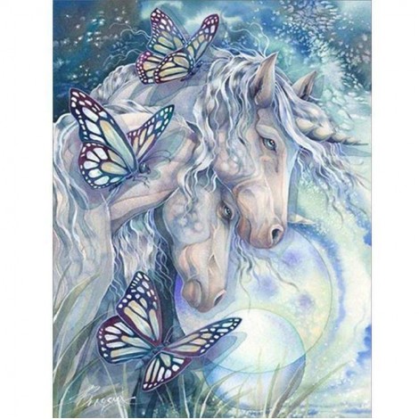 5D DIY Diamond Painting Kits Cartoon Loving Romantic Horses Butterfly