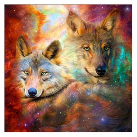 5D DIY Diamond Painting Kits Cool Wolf Colorful Starry Sky