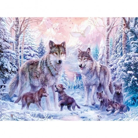5D Diy Diamond Painting Kits Cross Stitch Forest Wolf Family