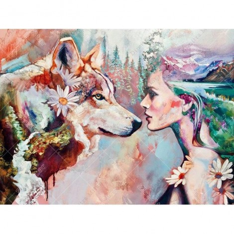 5D DIY Diamond Painting Kits Colorful Different Wolf Girl Scenic