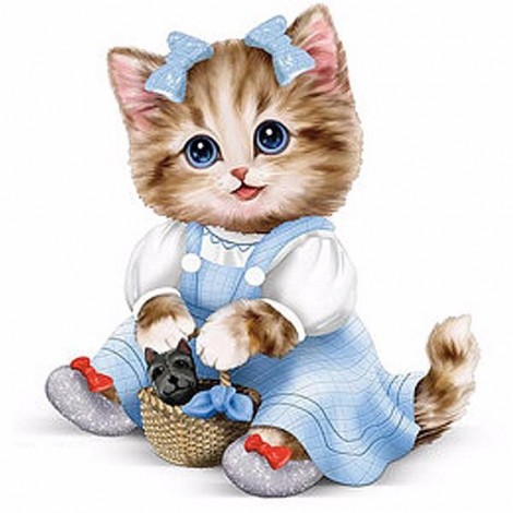 5D DIY Diamond Painting Kits Cartoon Cute Little Kitten With Dog