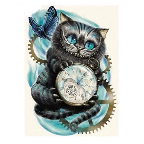 5D DIY Diamond Painting Kits Cartoon Bizarred Cat Clock