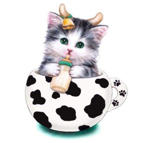 5D DIY Diamond Painting Kits Cute Cartoon Cat In Teacup