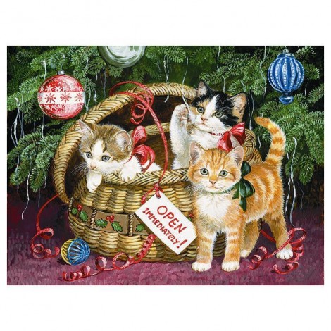 5D DIY Diamond Painting Kits Cartoon Christmas Cats in the Blanket