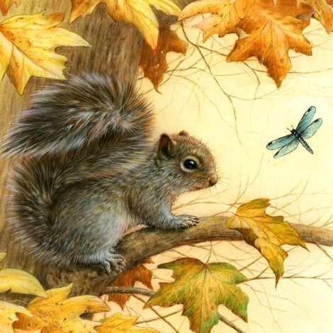 5D Diamond Painting Kits Cute Squirrel on the Branches Dragonfly
