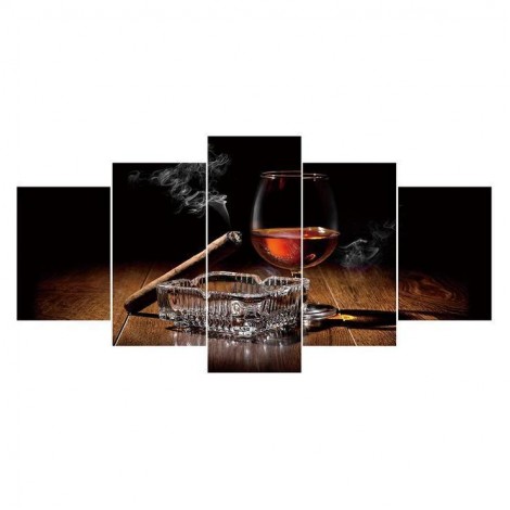 5D DIY Diamond Painting Kits Multi Panel Wine Glasses And Cigars