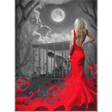 5D DIY Diamond Painting Kits Romantic Red Dress Woman