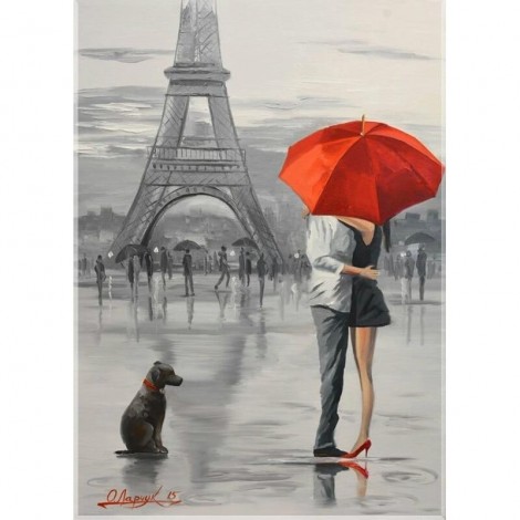 5D DIY Diamond Painting Kits Sweet Couple Standing in front of the Eiffel Tower