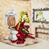 5D DIY Diamond Painting Kits Cartoon Funny Elegant Red Dress Frog Toilet