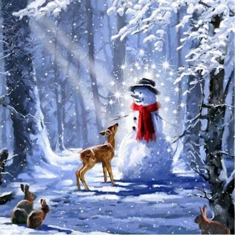 5D DIY Diamond Painting Kits Winter Landscape Christmas Snowman Deer Rabbits