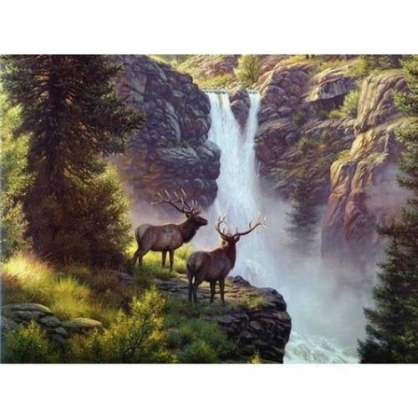 5D DIY Diamond Painting Kits Dream Landscape Mountain Waterfall Deers