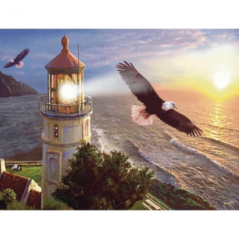 5D DIY Diamond Painting Kits Landscape Sunset Lighthouse Eagle