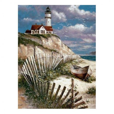 2019 Oil Painting Style Landscape Lighthouse Diy 5d Diamond Painting Kits