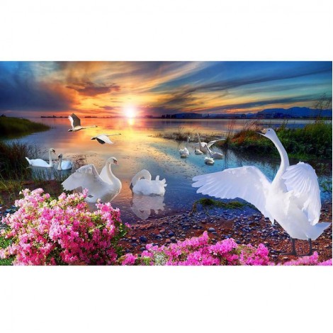 5D DIY Diamond Painting Kits Dream Sunset Swans
