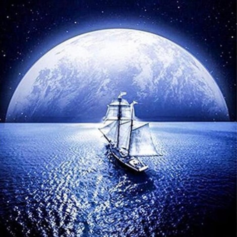 5D DIY Diamond Painting Kits Dream Moon Landscape Ship Sailing In the Sea