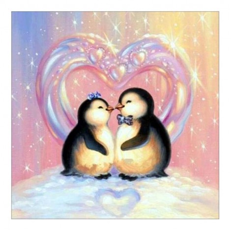 5D Diy Diamond Painting Kits Cartoon Penguins in love